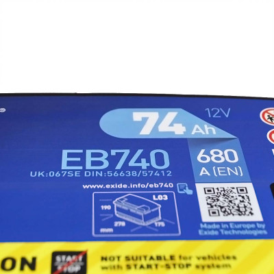 Акумулятор EXIDE 74Аh 680Ah Excell EB740 R+ (правий +) Акумулятор EXIDE 74Аh 680Ah Excell EB740 R+ (правий +)