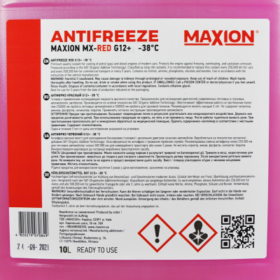 Антифриз MAXION 10L G12+ -38°C RED