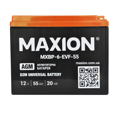 Промисловий акумулятор MAXION AGM 12V 55Ah L+ (лівий +) BP-6 EVF 55