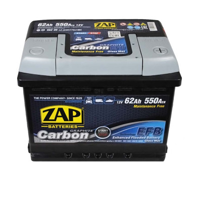Акумулятор ZAP EFB 62Ah 550A Carbon R+ (правий +) L2 (562 05)