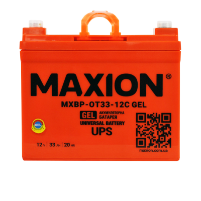 Акумулятор гелевий 12V 33Ah MAXION BP OT 33 - 12C GEL (лівий+) для інверторів та ДЖБ
