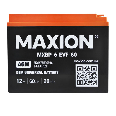 Промисловий акумулятор MAXION AGM 12V 60Ah L+ (лівий +) BT- 6 EVF 60 Промисловий акумулятор MAXION AGM 12V 60Ah L+ (лівий +) BT- 6 EVF 60
