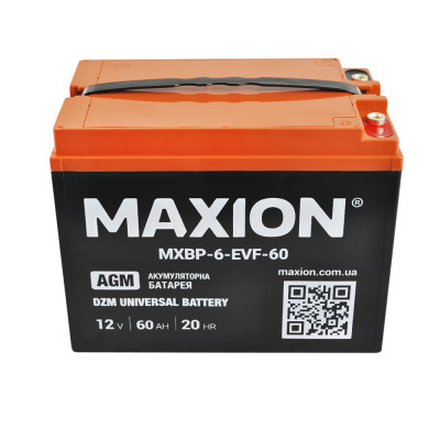 Промисловий акумулятор MAXION AGM 12V 60Ah L+ (лівий +) BT- 6 EVF 60