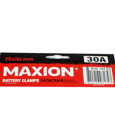 Затискачі MAXION MXAC-30А "Крокодили", пара, червоний/чорний, 30A (75mm x 50mm)
