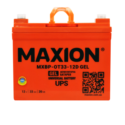 Акумулятор гелевий 12V 33Ah MAXION BP OT 33 - 12D GEL (правий+) для інверторів та ДЖБ