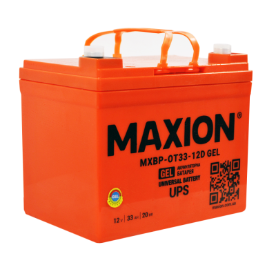 Акумулятор гелевий 12V 33Ah MAXION BP OT 33 - 12D GEL (правий+) для інверторів та ДЖБ