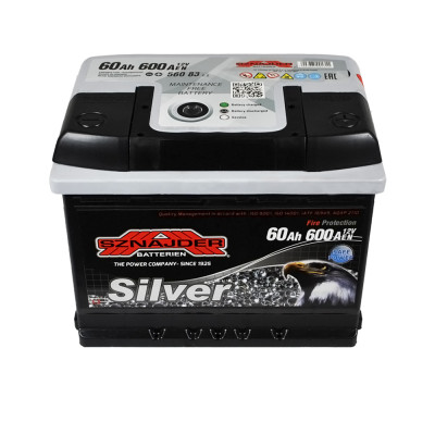 Акумулятор SZNAJDER 60Ah 600A Silver R+ (правий +) L2 Акумулятор SZNAJDER 60Ah 600A Silver R+ (правий +) L2