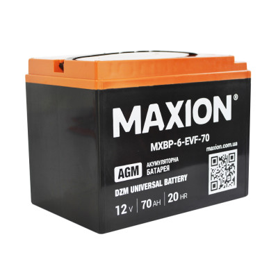 Промисловий акумулятор MAXION AGM 12V 70Ah L+ (лівий +) BP-6 EVF 70