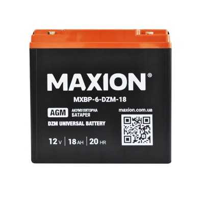 Промисловий акумулятор MAXION AGM 12V 18Ah R+ (правий +) BP-6 DZM 18