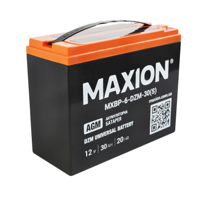 Промисловий акумулятор MAXION AGM 12V 30Ah L+ (лівий +) BT- 6 DZM 30S