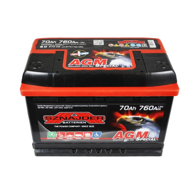 Акумулятор SZNAJDER AGM 70Ah 760A R+ (правий +) L3 Акумулятор SZNAJDER AGM 70Ah 760A R+ (правий +) L3