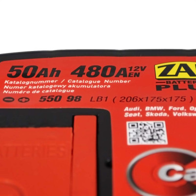 Акумулятор ZAP Plus 50Ah 480A R+ (правий +) LB1 (550 98) h=175