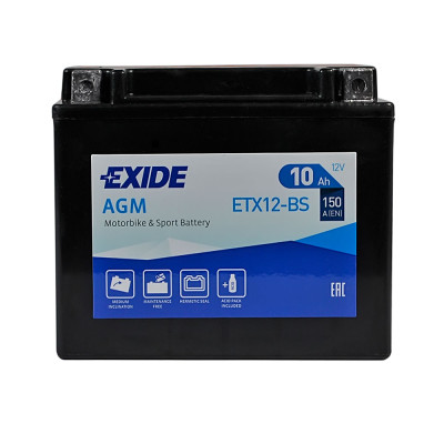Мото акумулятор EXIDE ETX 12-BS EXIDE (12V, 10A)