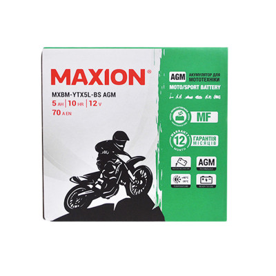 Мото акумулятор MAXION AGM 12V, 5A R+ (правий +) YTX 5L-BS