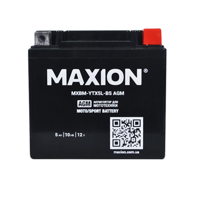 Мото акумулятор MAXION AGM 12V, 5A R+ (правий +) YTX 5L-BS