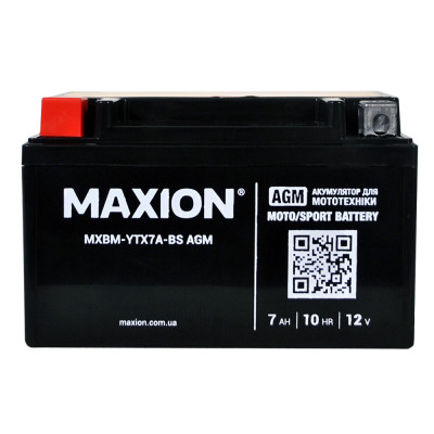 Мото акумулятор Maxion AGM 12V 7A L+ (лівий +) YTX 7A-BS