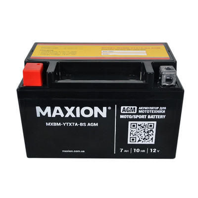 Мото акумулятор Maxion AGM 12V 7A L+ (лівий +) YTX 7A-BS