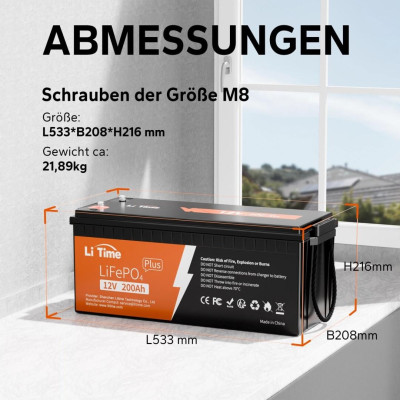 Акумулятор LiTime LiFePO4 12V/200AH (2560W*h) (літій-залізо-фосфатний акумулятор для ДБЖ (UPS))