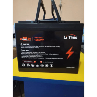 Акумулятор LiTime LiFePO4 12V/100AH Group 24 (1280W*h), (260х170х200мм, для будинку, котла, сонячних батарей)