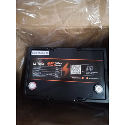 Акумулятор LiTime LiFePO4 12V/100AH Group 24 (1280W*h), (260х170х200мм, для будинку, котла, сонячних батарей)