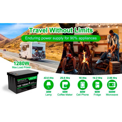 Акумулятор LanPWR LiFePO4 12V/100AH, 100A (1280W*h) (літій-залізо-фосфатний акумулятор для ДБЖ (UPS)) Акумулятор LanPWR LiFePO4 12V/100AH, 100A (1280W*h) (літій-залізо-фосфатний акумулятор для ДБЖ (UPS))