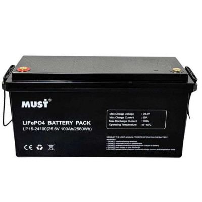 Акумулятор MUST LiFePO4 25,6V/100AH (2560W*h), (літій-залізо-фосфатний акумулятор для ДБЖ (UPS))