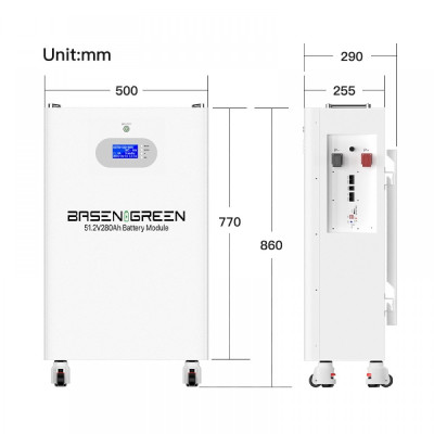 Акумулятор Basen Green LiFePO4 51,2V/280AH (14336W*h), Smart BMS, Bluetooth APP (літій-залізо-фосфатний акумулятор для ДБЖ (UPS))