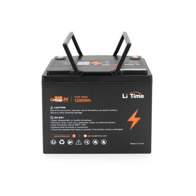 Акумулятор LiTime LiFePO4 12V/100AH Group 24 (1280W*h), (260х170х200мм, для будинку, котла, сонячних батарей)