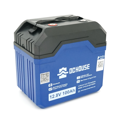 Аккумуляторная батарея DC HOUSE LiFePO4 12,8V 100Ah,(50/100A),  0°C до 55°C, гвинт M8,Type-C DC Ports, 260х168х209 мм. 10.8 кг
