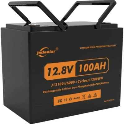 Акумулятор JSDS LiFePO4 12V/100AH (1280W*h), 12100LED, (260х170х215) мм, для будинку, котла, сонячних батарей)