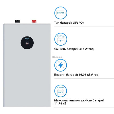 Акумулятор Deye 16кВт, SE-F16-С LiFePO4 51,2V/314AH, 16076W*h, (Bluetooth, CAN, RS485, Wi-Fi)
