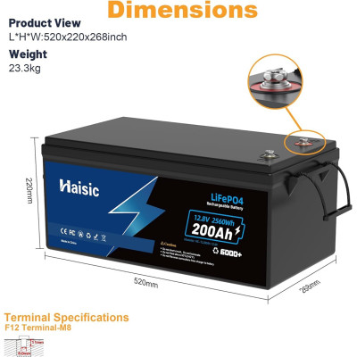 Акумулятор Haisic LiFePO4 12V/200AH, 2560W*h, 200А (літій-залізо-фосфатний акумулятор для ДБЖ (UPS)) Акумулятор Haisic LiFePO4 12V/200AH, 2560W*h, 200А (літій-залізо-фосфатний акумулятор для ДБЖ (UPS))