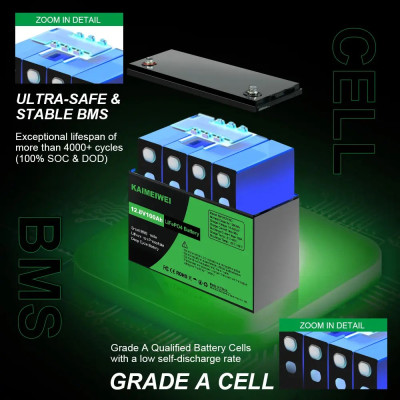 Акумулятор Kaimeiwei LiFePO4 12V/100AH, 1280W*h, 50A/100А (літій-залізо-фосфатний акумулятор для ДБЖ (UPS)) Акумулятор Kaimeiwei LiFePO4 12V/100AH, 1280W*h, 50A/100А (літій-залізо-фосфатний акумулятор для ДБЖ (UPS))
