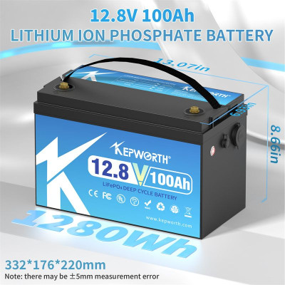Акумулятор Kepworth LiFePO4 12V/100AH (1280W*h) (332х176х225 мм, для будинку, котла, сонячних батарей)
