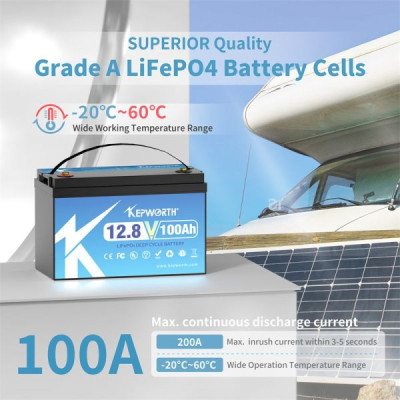 Акумулятор Kepworth LiFePO4 12V/100AH (1280W*h) (332х176х225 мм, для будинку, котла, сонячних батарей)