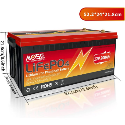 Акумулятор MOSEWORTH LiFePO4 12V/200AH (2400W*h) (літій-залізо-фосфатний акумулятор для ДБЖ (UPS)) Акумулятор MOSEWORTH LiFePO4 12V/200AH (2400W*h) (літій-залізо-фосфатний акумулятор для ДБЖ (UPS))