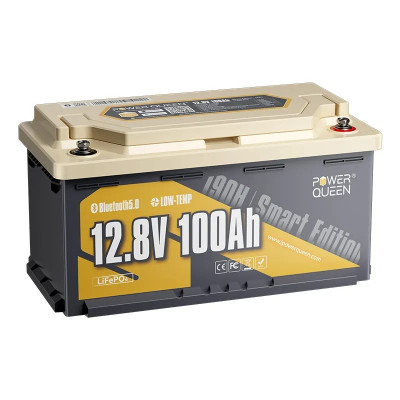Акумулятор Power Queen LiFePO4 12V/100AH RV190 (1280W*h), (Smart BMS, Bluetooth,  Low Temp)