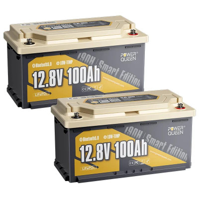 Акумулятор Power Queen LiFePO4 12V/100AH RV190 (1280W*h), (Smart BMS, Bluetooth,  Low Temp)