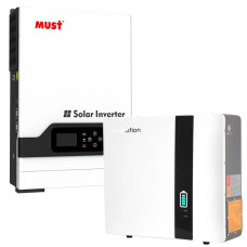 Комплект резервного автономного живлення ДБЖ/UPS Must PV18-5048VHM, 48 В, 80 А, 5000 Вт + Акумулятор Enerlution LFPWall-5000 LiFePO4, 51,2 V 5220 W*h, літій-залізо-фосфатний аку