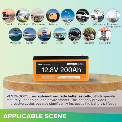 Акумулятор VESTWOODS LiFePO4 12V/200AH, 2560W*h, 100A, Smart BMS, Bluetooth APP (літій-залізо-фосфатний акумулятор для ДБЖ (UPS)) Акумулятор VESTWOODS LiFePO4 12V/200AH, 2560W*h, 100A, Smart BMS, Bluetooth APP (літій-залізо-фосфатний акумулятор для ДБЖ (UPS))