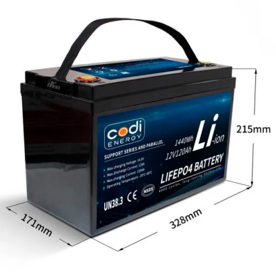 Акумулятор Codi Energy LiFePO4 12V/120AH (1440W*h) (літій-залізо-фосфатний акумулятор для ДБЖ (UPS))