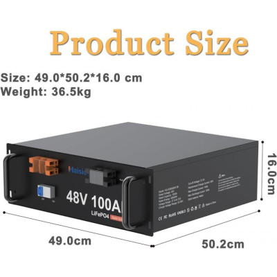 Акумулятор Haisic LiFePO4 48V/100AH, 4800W*h, 100А (літій-залізо-фосфатний акумулятор для ДБЖ (UPS))