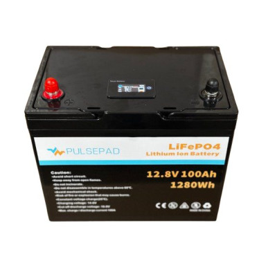 Акумулятор Pulsepad LiFePO4 12V/100AH (1280W*h) Smart BMS, Bluetooth (260х190х215) мм, для будинку, котла, сонячних батарей)