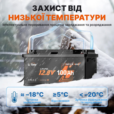 Акумулятор LiTime LiFePO4 12V/100AH H190 (1280W*h), (Smart BMS, Bluetooth, Low Temp) Акумулятор LiTime LiFePO4 12V/100AH H190 (1280W*h), (Smart BMS, Bluetooth, Low Temp)