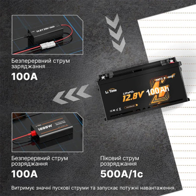 Акумулятор LiTime LiFePO4 12V/100AH H190 (1280W*h), (Smart BMS, Bluetooth, Low Temp) Акумулятор LiTime LiFePO4 12V/100AH H190 (1280W*h), (Smart BMS, Bluetooth, Low Temp)