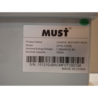Акумулятор MUST LiFePO4 12V/100AH (1280W*h) Smart BMS, Bluetooth, (LP15-12100)