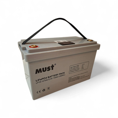 Акумулятор MUST LiFePO4 12V/100AH (1280W*h) Smart BMS, Bluetooth, LCD (LP15-12100) Акумулятор MUST LiFePO4 12V/100AH (1280W*h) Smart BMS, Bluetooth, LCD (LP15-12100)