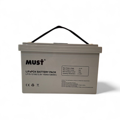 Акумулятор MUST LiFePO4 12V/100AH (1280W*h) Smart BMS, Bluetooth, LCD (LP15-12100) Акумулятор MUST LiFePO4 12V/100AH (1280W*h) Smart BMS, Bluetooth, LCD (LP15-12100)