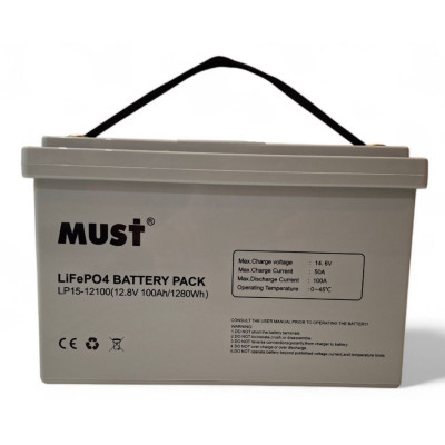 Акумулятор MUST LiFePO4 12V/100AH (1280W*h) Smart BMS, Bluetooth, (LP15-12100)