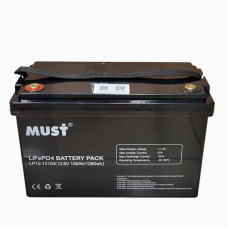Акумулятор MUST LiFePO4 12V/100AH (1280W*h) Smart BMS, Bluetooth (325х170х215 мм, для будинку, котла, сонячних батарей)